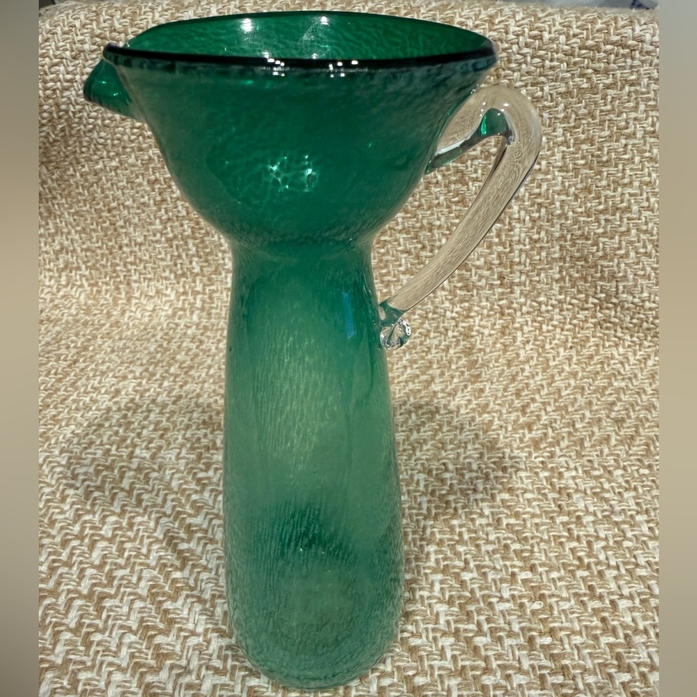 Lefton hand blown Glass Pitcher/bud vase with Clear Handle